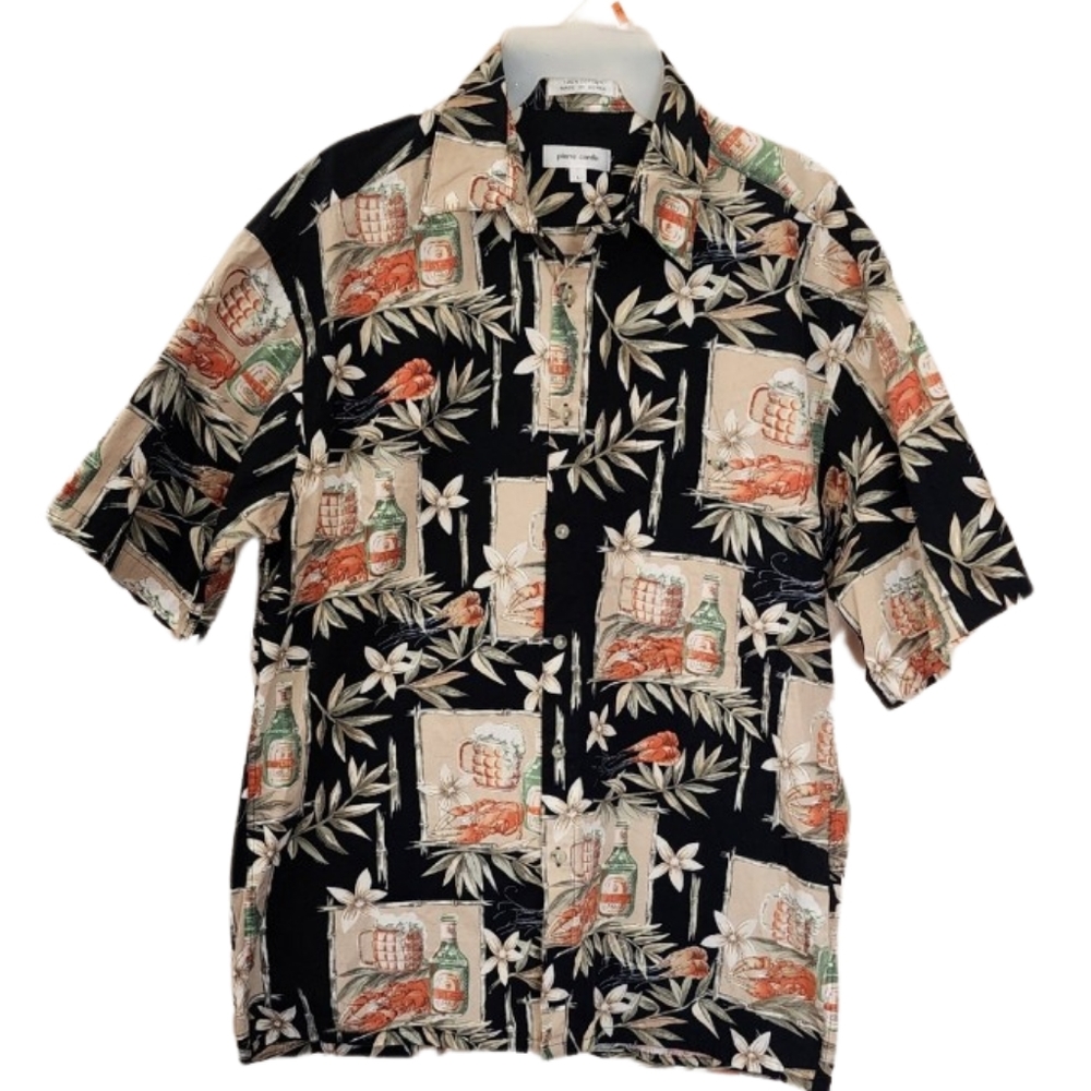 Vintage Y2K Pierre Cardin Hawaiian Shirt‎ Cocktail Print Camp Collar Cotton L